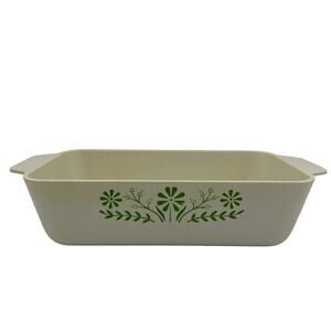Vintage Oven Loaf Pan Bakeware Melmac Made in USA Green Flowers